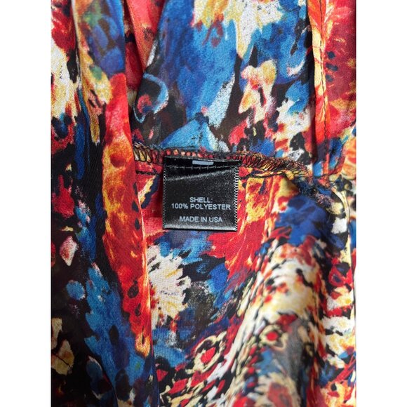 WAYF Sheer Floral Blouse XS Orange Blue Long Sleeve Boho Office Top - Picture 10 of 12